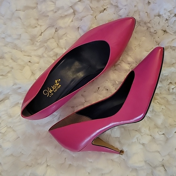 9 West Mae hot pink leather pumps Ltd. Edition point toe stiletto Brazil 8M NEW… - Picture 1 of 8